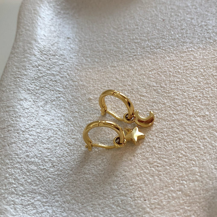 Star and Moon Huggie Earrings