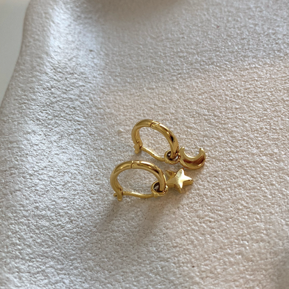 Star and Moon Huggie Earrings