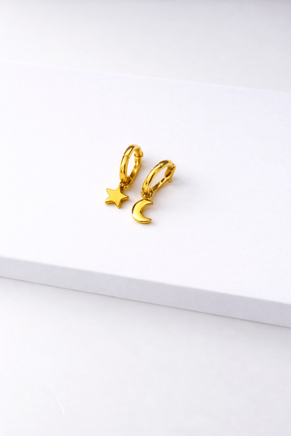 Star and Moon Huggie Earrings